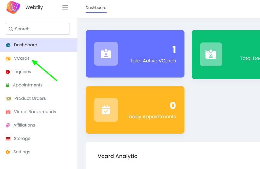 vcard dashboard