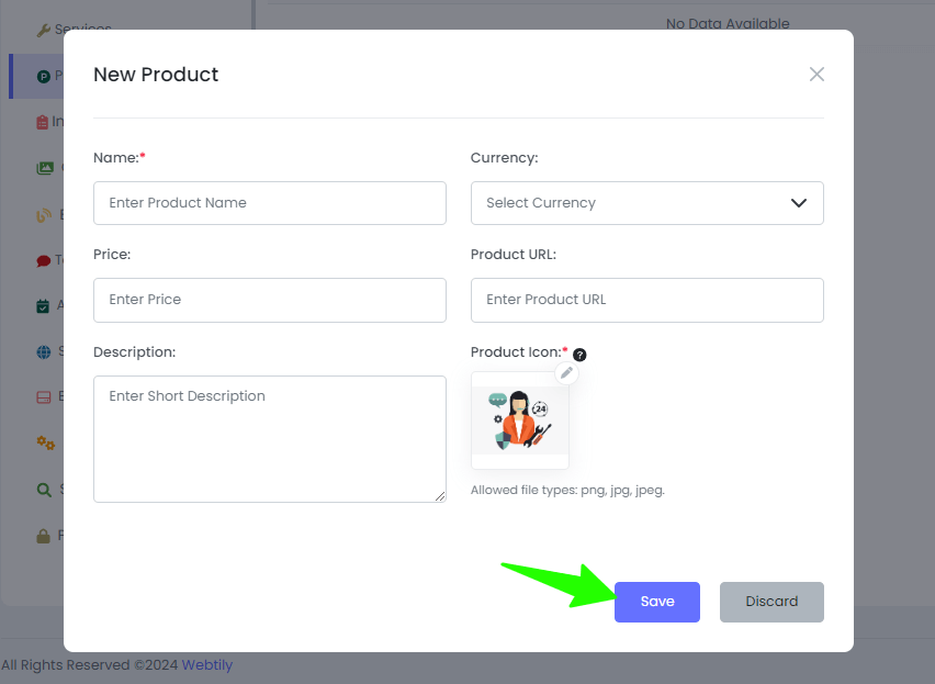 show product in digital business card