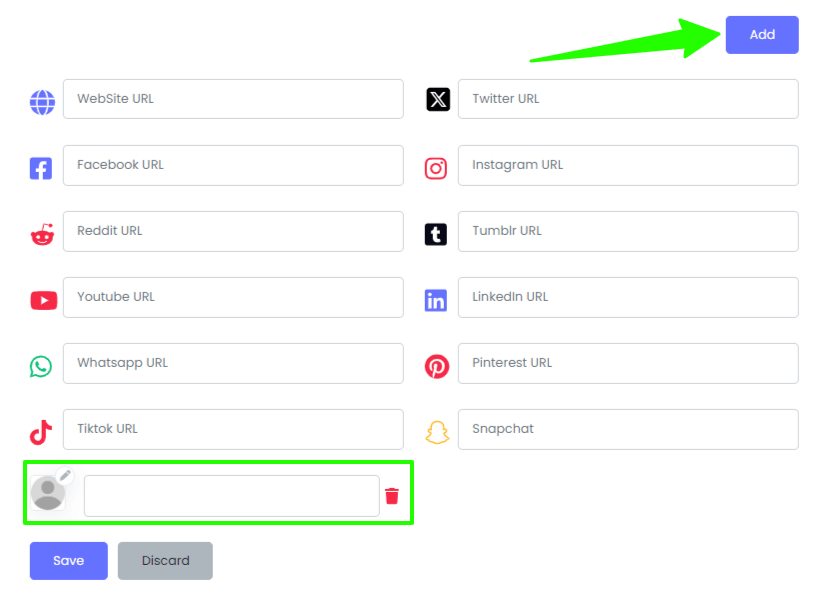 add your website URLs to your vcard