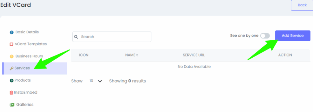 add services to your vcard